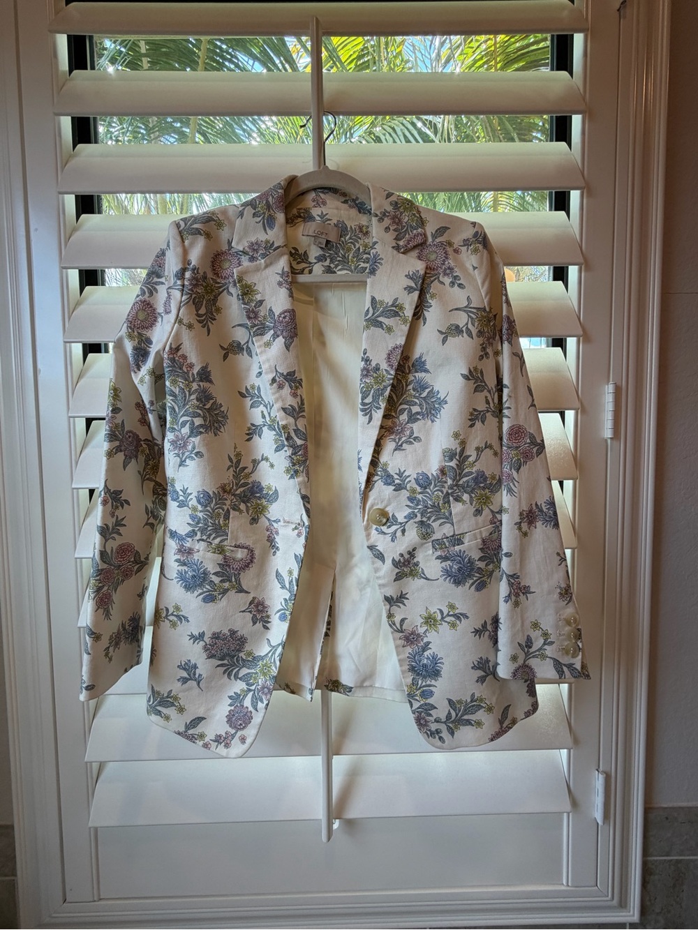 LOFT Cream Floral Linen-Blend Blazer